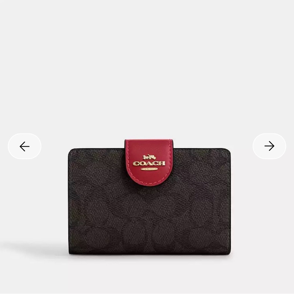Coach Corner  Wallet Dark Brown Wallet with Red Accent